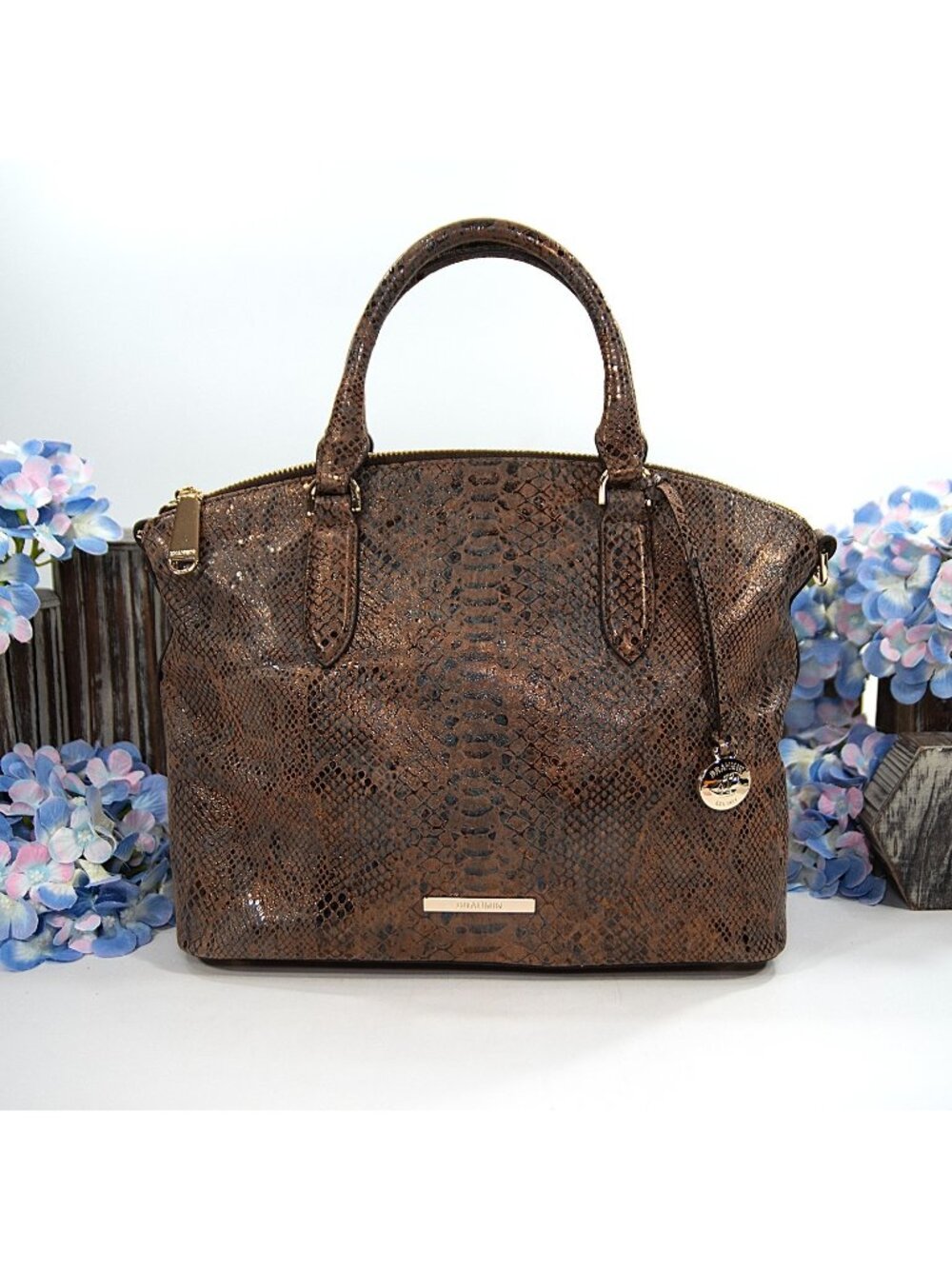 Brahmin Duxbury Bronze Python Snake Metallic Sueded Leather Crossbody Bag NWT